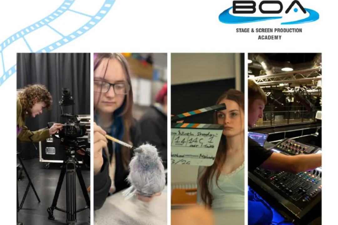 A promotional flyer for the Teacher Encounters Creative Careers event hosted by the BOA Stage & Screen Production Academy.