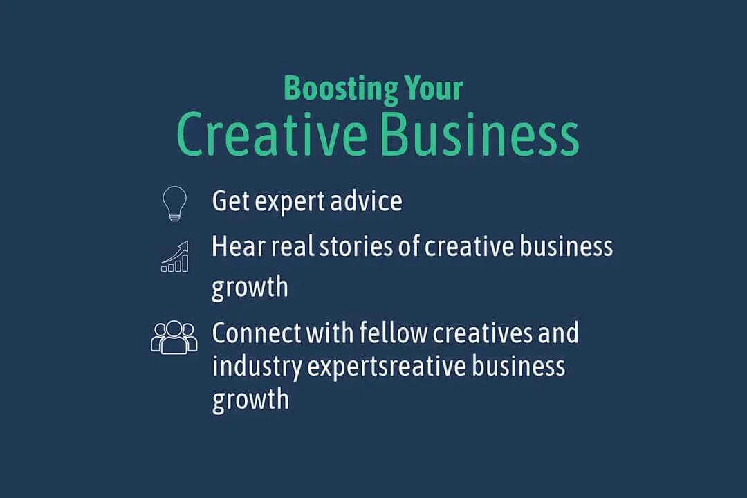 A promotional flyer for "Boosting Your Creative Business" hosted by Devon Combined Authority, North Devon and Torridge Council