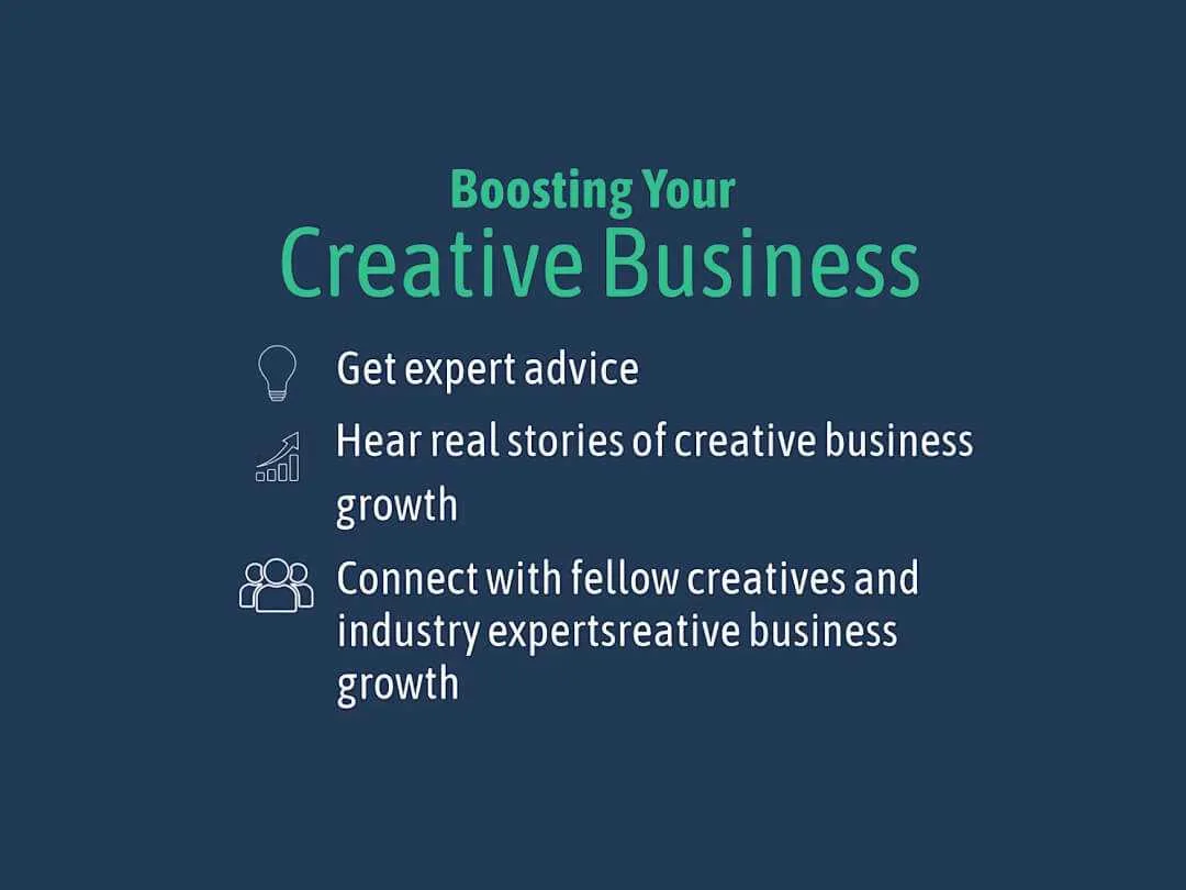 A promotional flyer for "Boosting Your Creative Business" hosted by Devon Combined Authority, North Devon and Torridge Council